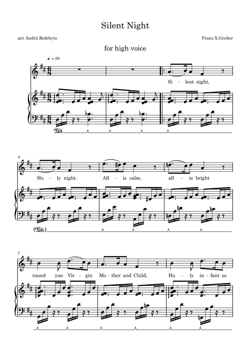 Silent Night Original Melody for Voice&Piano in D image number null