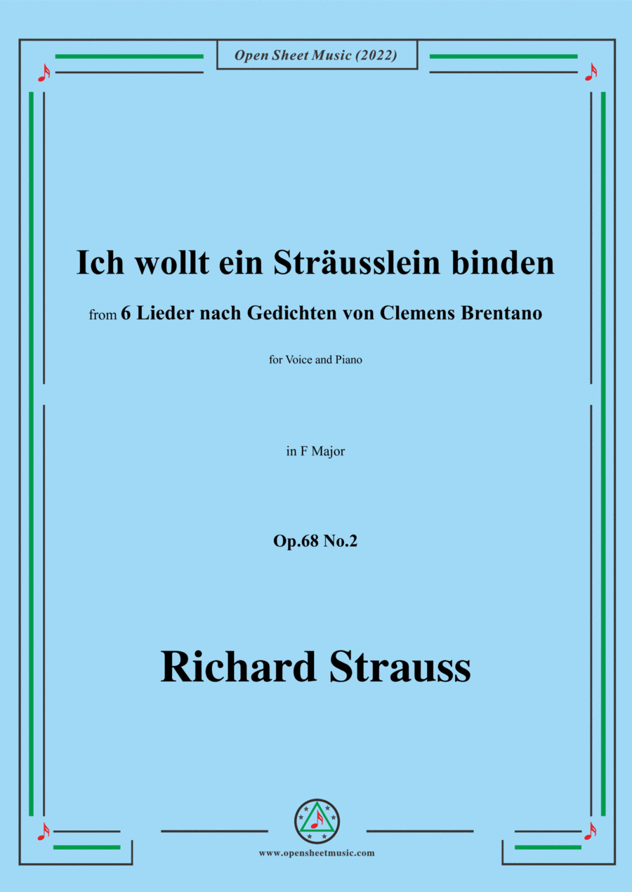 Richard Strauss-Ich wollt ein Straußlein binden,in F Major,Op.68 No.2,for Voice and Piano Voice Solo scores gallery preview page 1