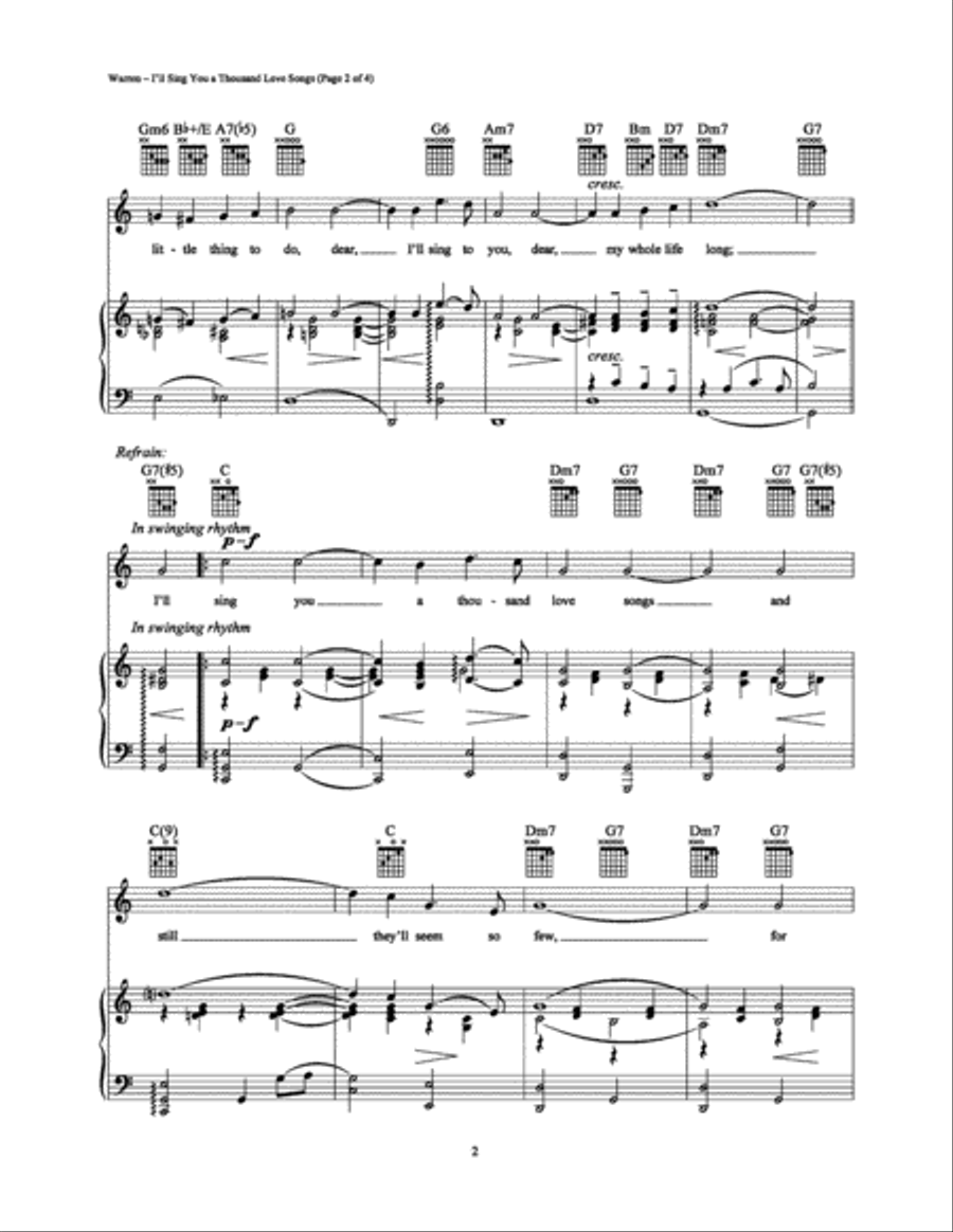 I'll Sing You a Thousand Love Songs Piano, Vocal, Guitar scores gallery preview page 2
