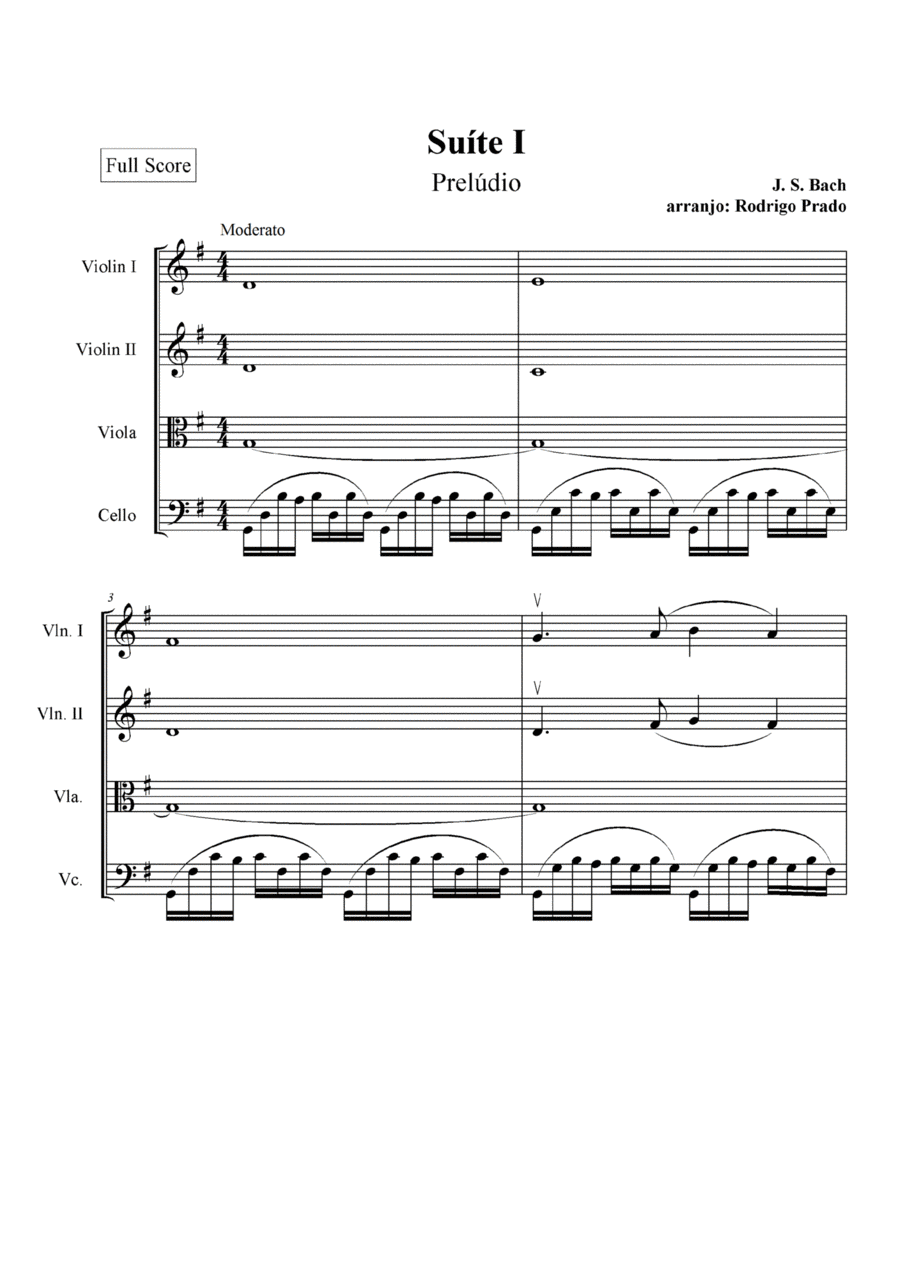 Bach cello suite n.1 for string quartet - Prelude String Quartet scores gallery preview page 1
