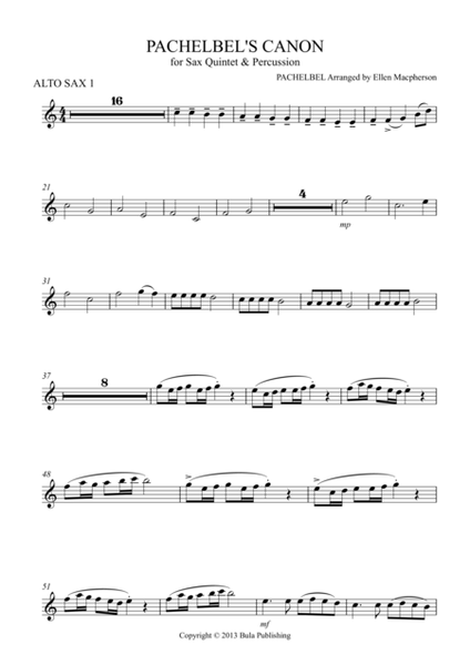 Pachelbel's Cannon - for Sax Quintet & Percussion - ALTO SAX 1