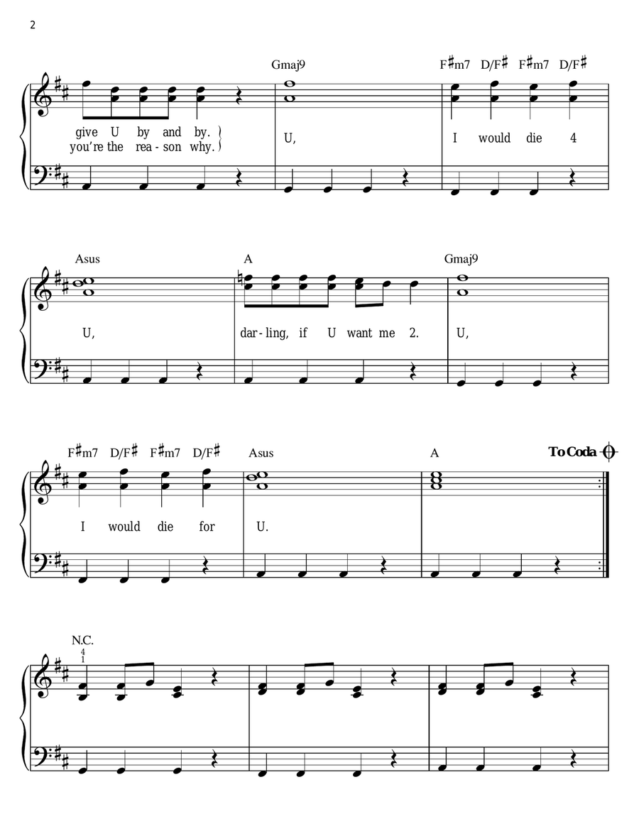 I Would Die 4 U Easy Piano scores gallery preview page 2