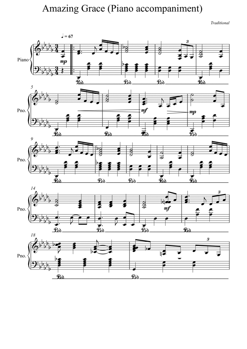 Amazing Grace Piano accompaniment - Db Major image number null