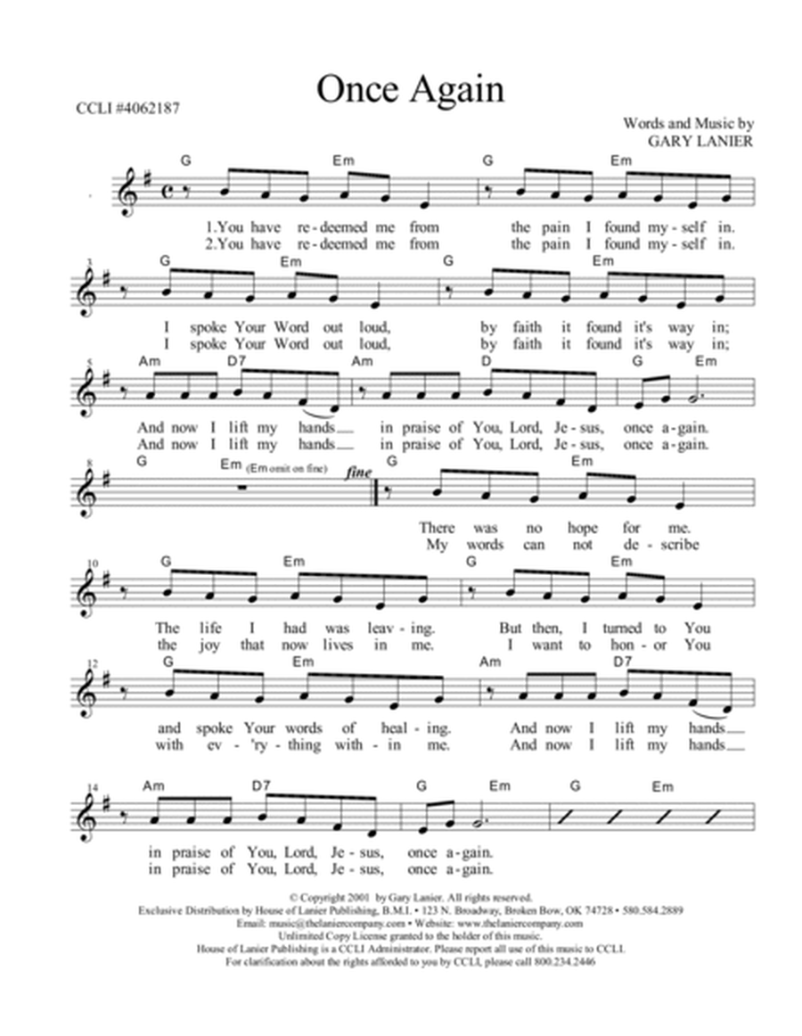 ONCE AGAIN, Praise Lead Sheet (Includes Melody, Guitar Chords & Lyrics) image number null