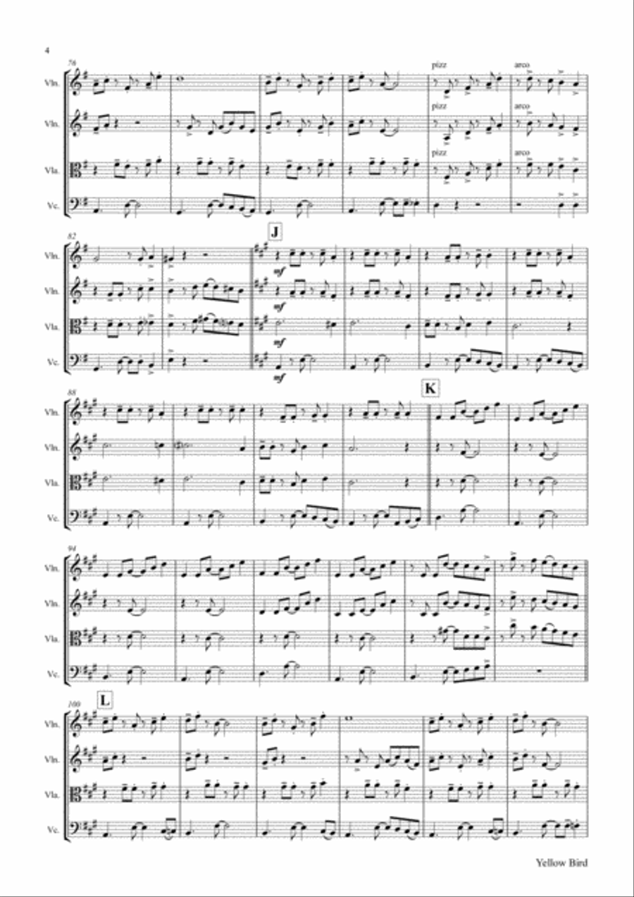 Yellow Bird - Haitian Folk Song - Calypso - String Quartet String Quartet scores gallery preview page 5