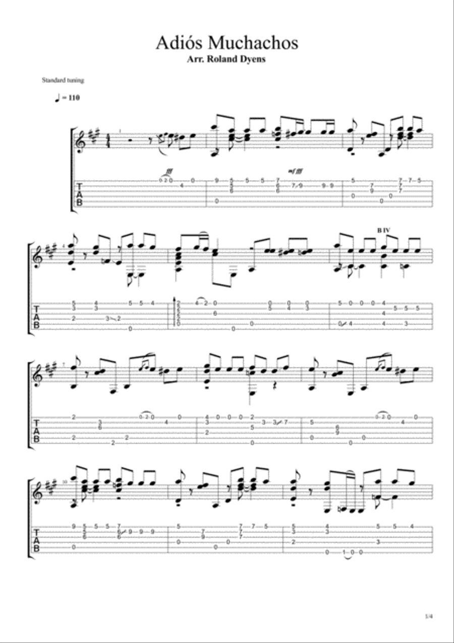 Adiós Muchachos (Tango) Adiós Muchachos (Tango) Classical Guitar scores gallery preview page 1
