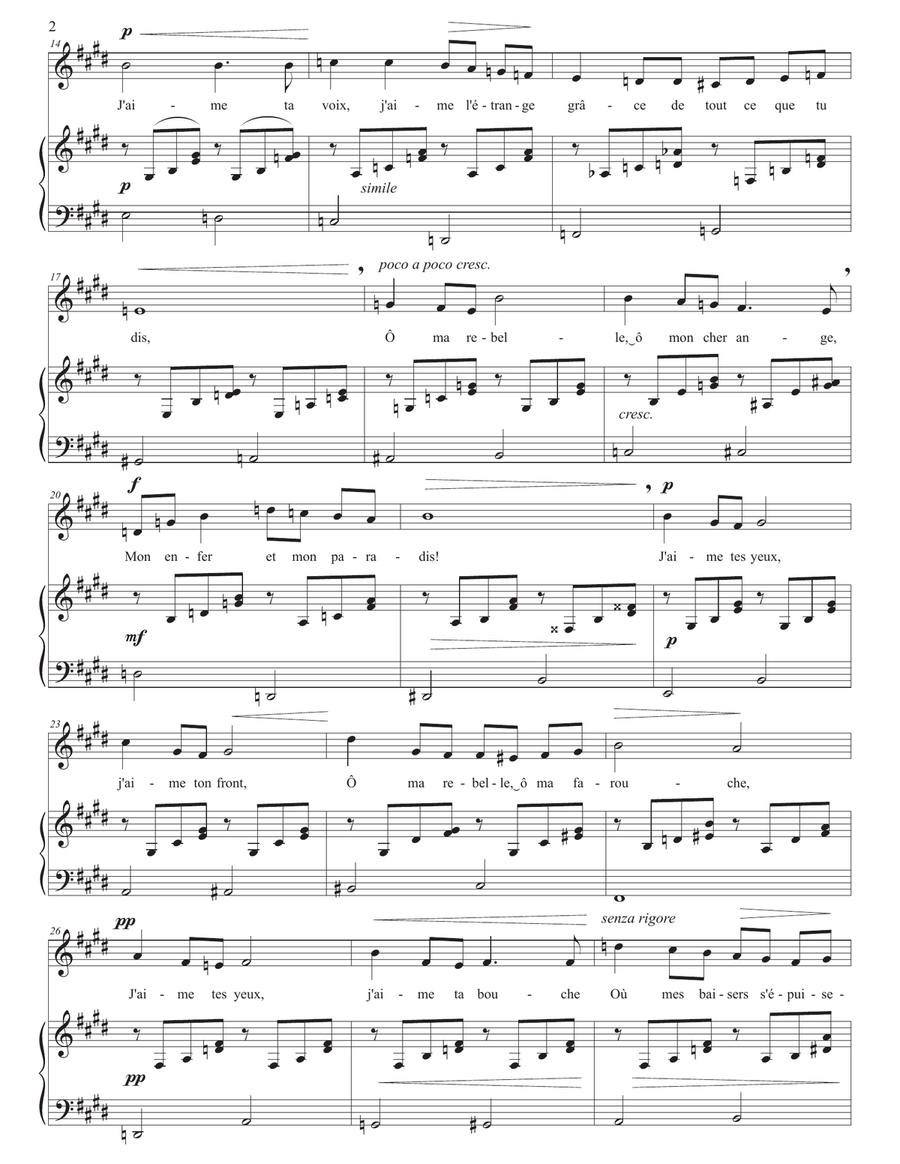 FAURÉ: Chanson d'amour, Op. 27 no. 1 (transposed to E major) Piano, Vocal scores gallery preview page 3