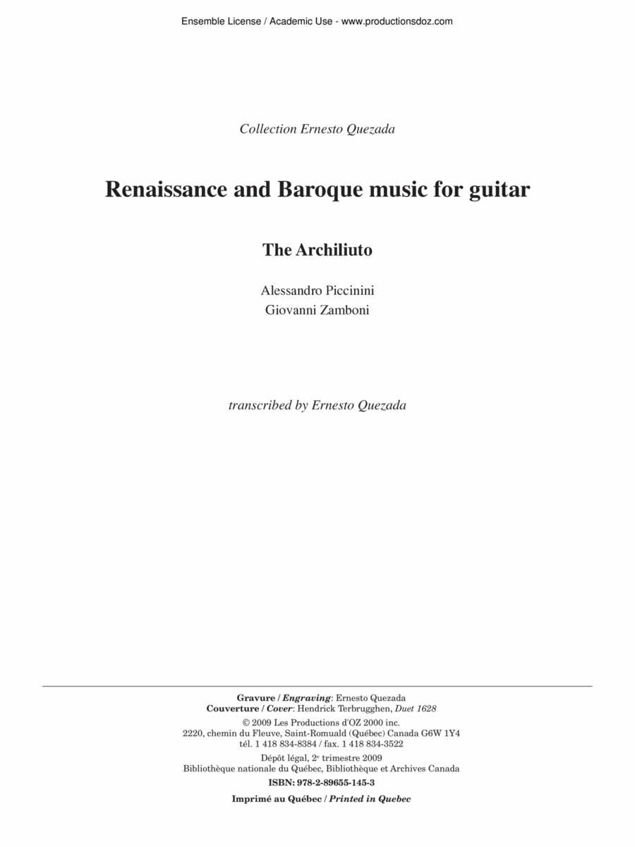 Renaissance and Baroque music for guitar Classical Guitar scores gallery preview page 1