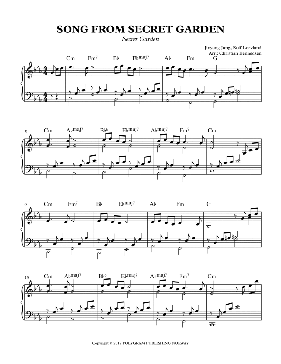 Song From A Secret Garden (korean Version) Piano Solo scores gallery preview page 1