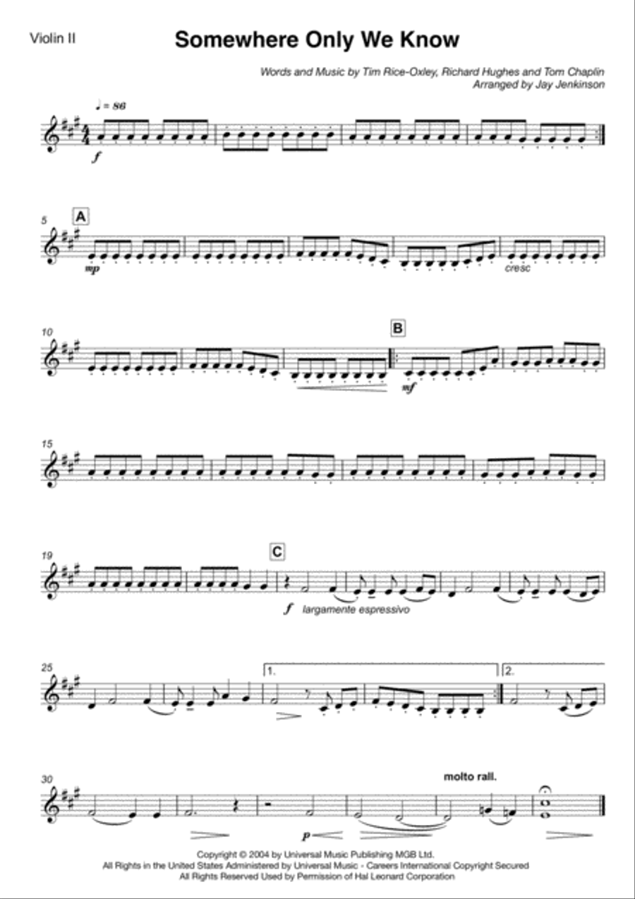Somewhere Only We Know String Quartet scores gallery preview page 3
