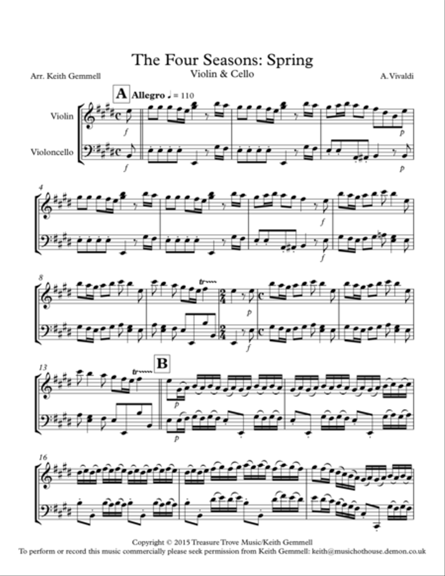 The Four Seasons (Spring) Violin & Cello Duet String Duet scores gallery preview page 1