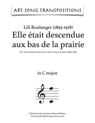 Book cover for BOULANGER: Elle était descendue au bas de la prairie (transposed to C major)
