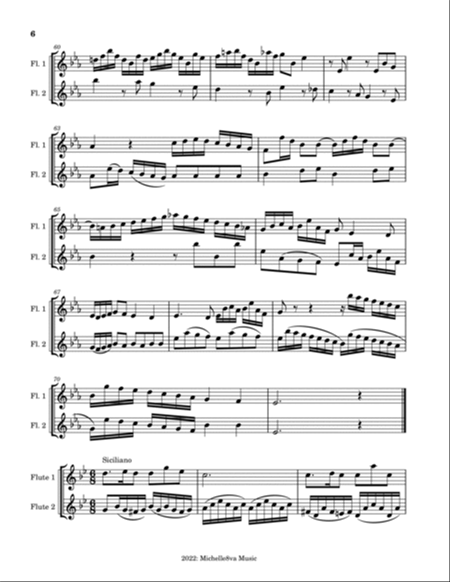 Sonata in E flat Major for flute--duet teaching version Flute Duet scores gallery preview page 6