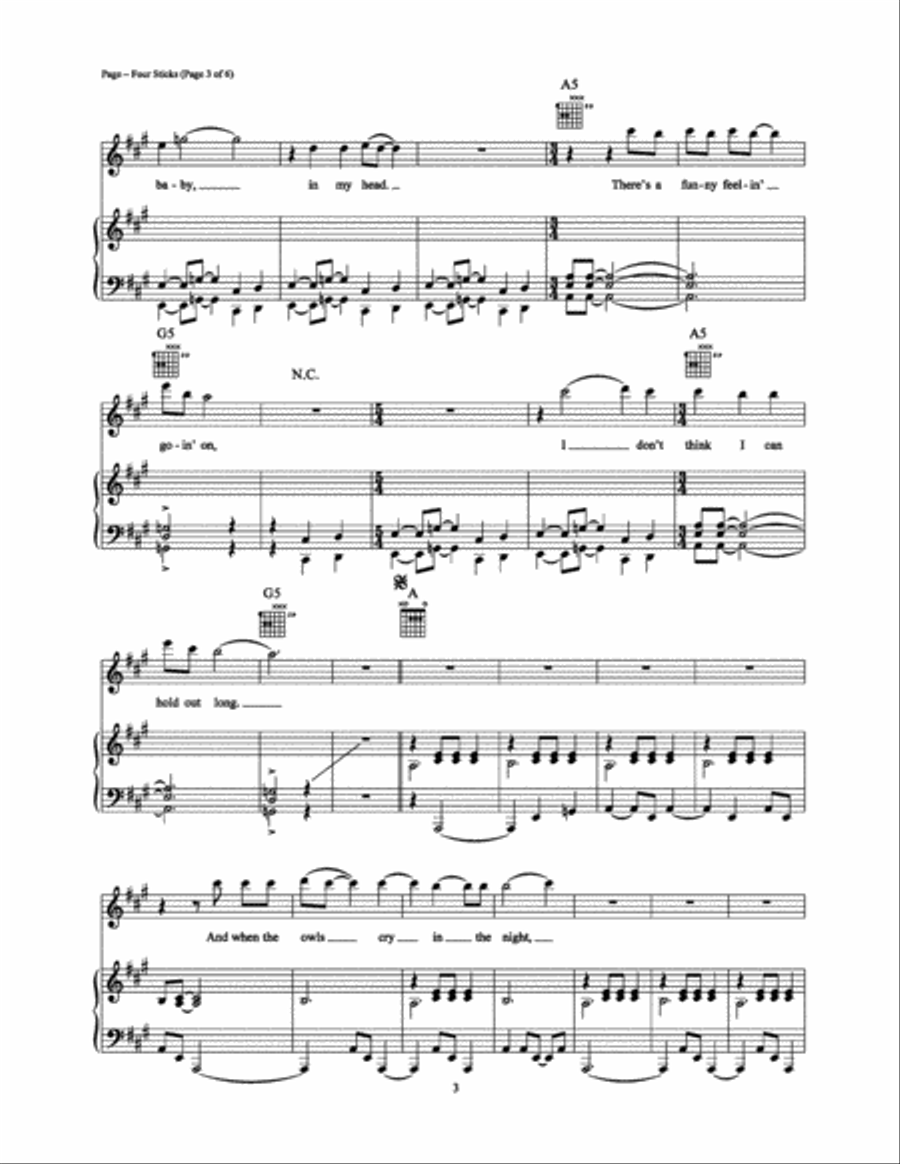 Four Sticks Piano, Vocal, Guitar scores gallery preview page 3