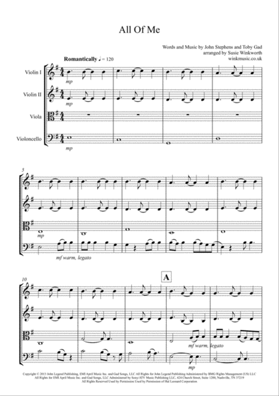 All Of Me String Quartet scores gallery preview page 1