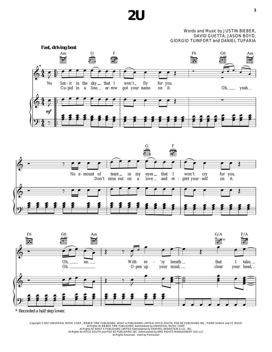 2U Piano, Vocal, Guitar scores gallery preview page 1