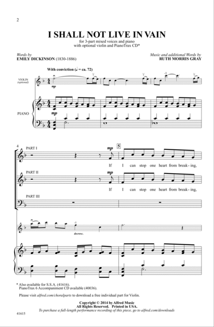 I Shall Not Live in Vain Choir scores gallery preview page 1