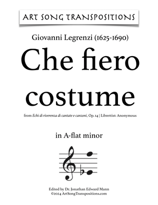 LEGRENZI: Che fiero costume (transposed to A-flat minor)