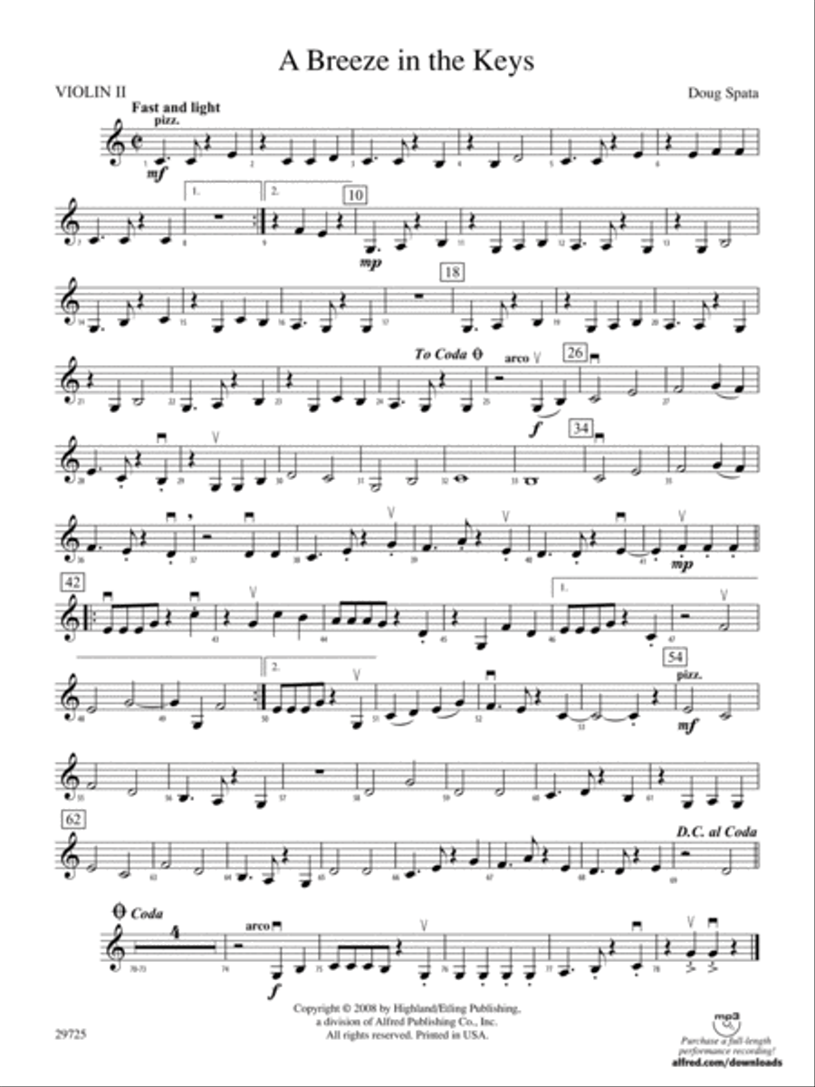 A Breeze in the Keys: 2nd Violin String Orchestra scores gallery preview page 1