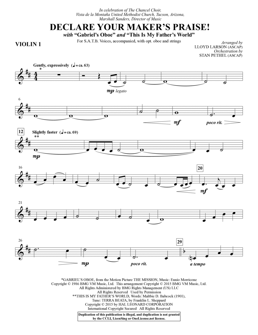 Declare Your Maker's Praise! - Violin 1 Choir scores gallery preview page 1