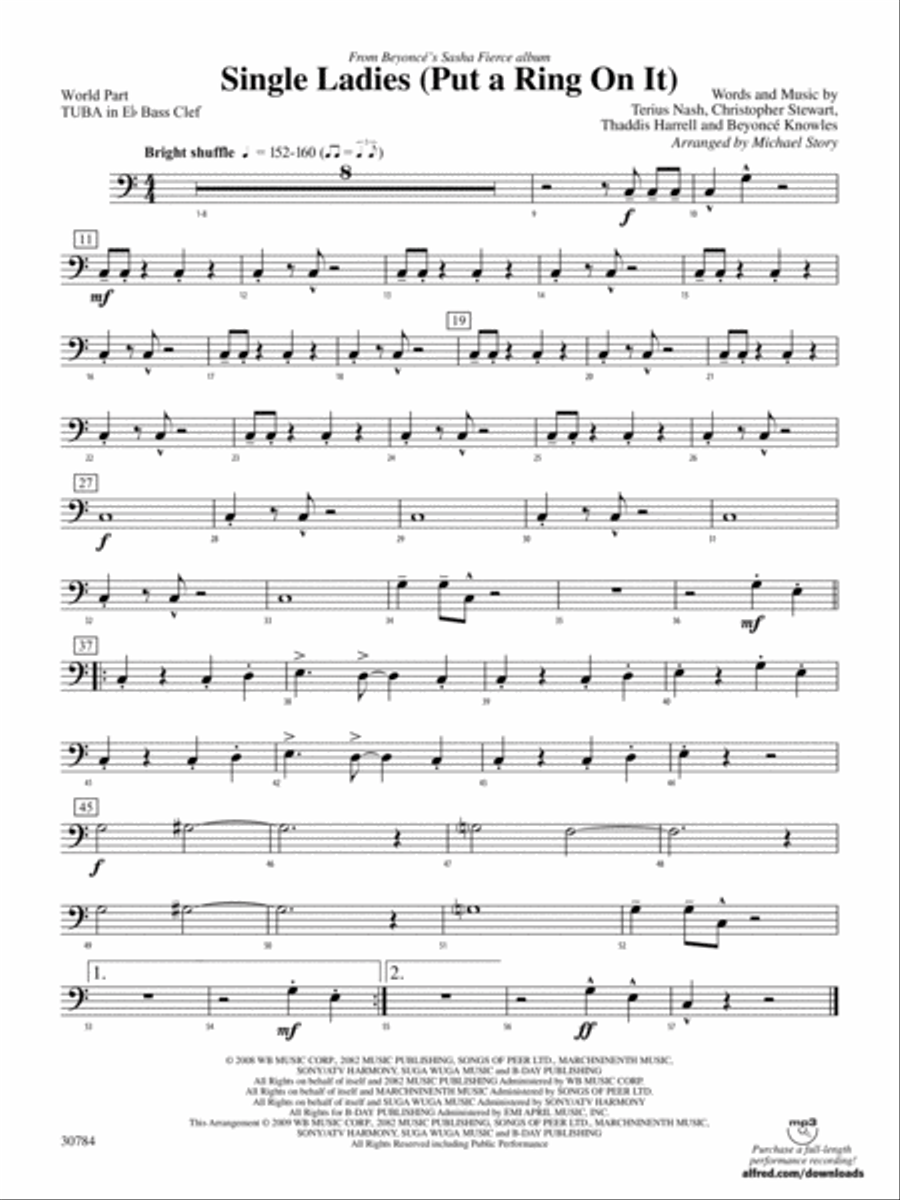 Single Ladies (Put a Ring on It): (World Part) E-flat Tuba B.C. Concert Band scores gallery preview page 1