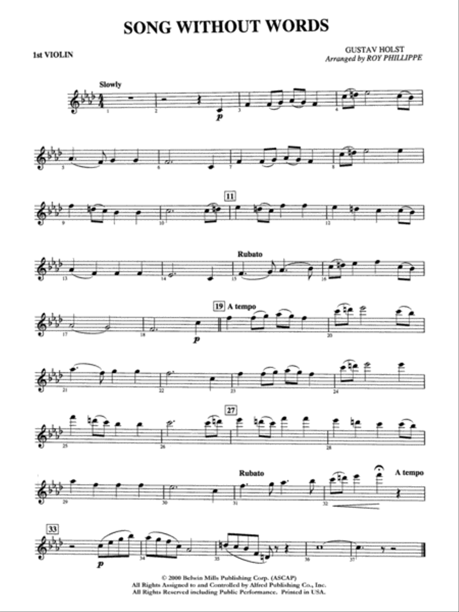 Song without Words: 1st Violin Full Orchestra scores gallery preview page 1
