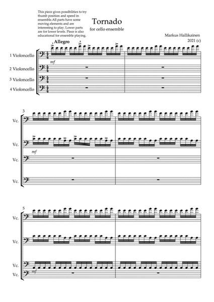 Tornado (For Cello Quartet or Cello Ensemble) image number null