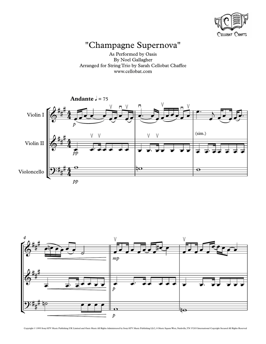 Champagne Supernova by Oasis String Trio - Digital Sheet Music