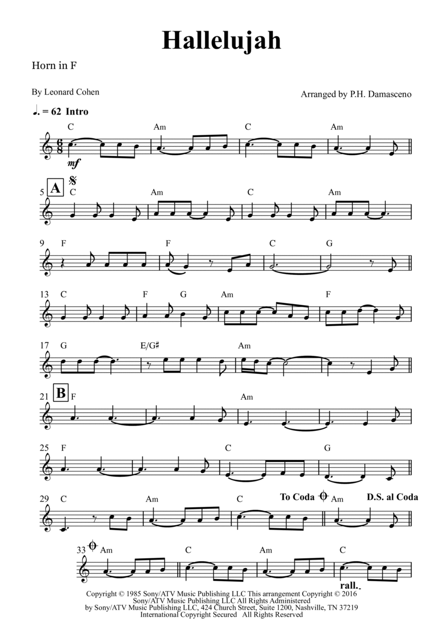 Hallelujah Hallelujah Horn Solo scores gallery preview page 1