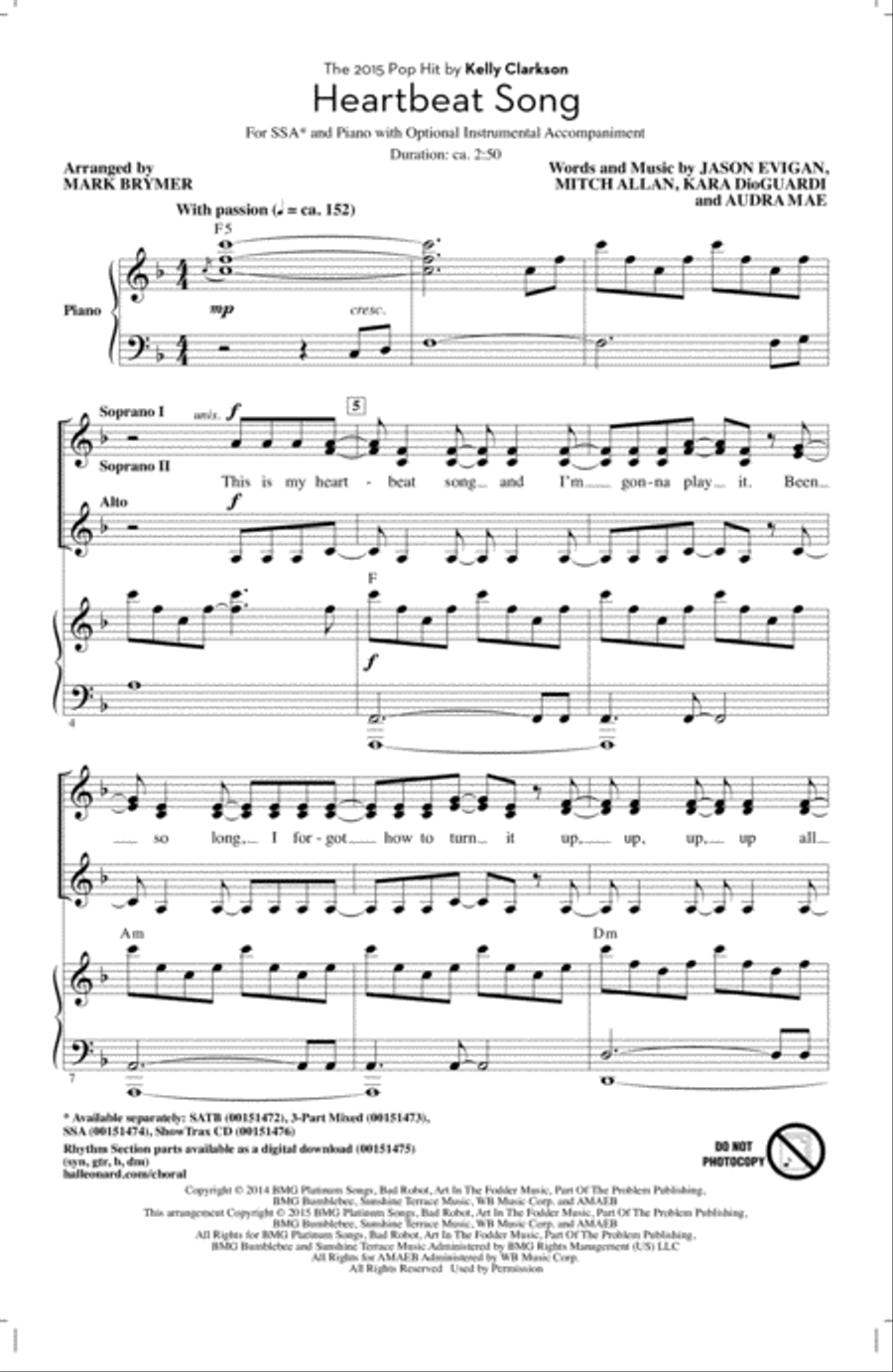 Heartbeat Song (arr. Mark Brymer) SSA scores gallery preview page 1