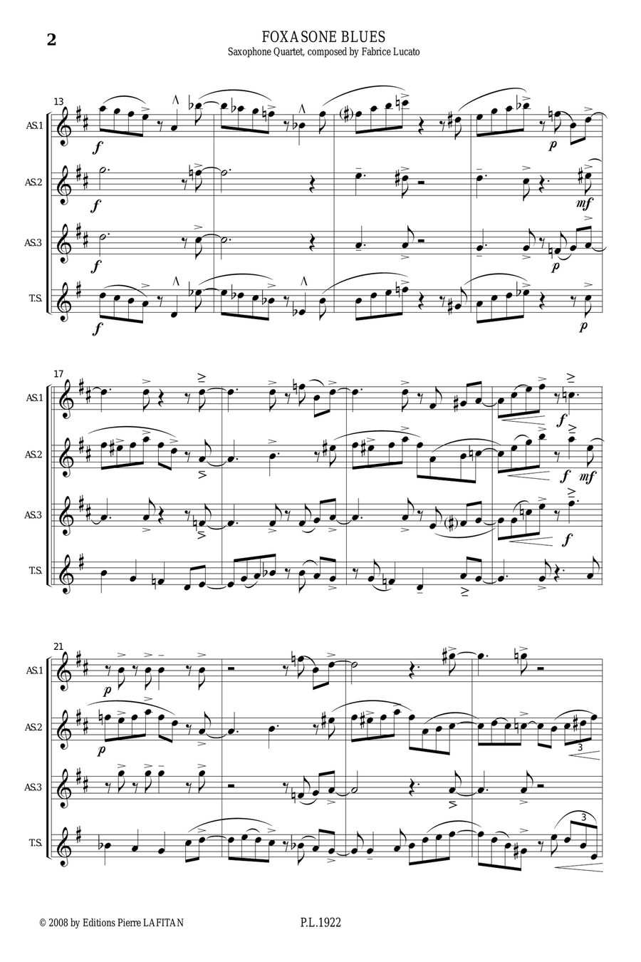 FOXASONE BLUES Saxophone Quartet scores gallery preview page 3