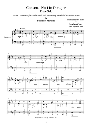 Book cover for Marcello B.Concerto no.1 in D major - Piano version