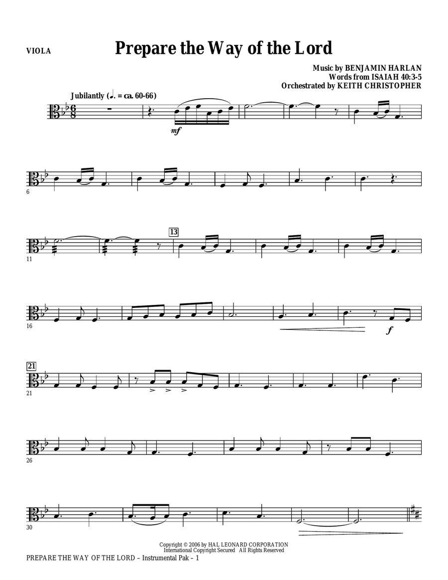 Prepare The Way Of The Lord - Viola