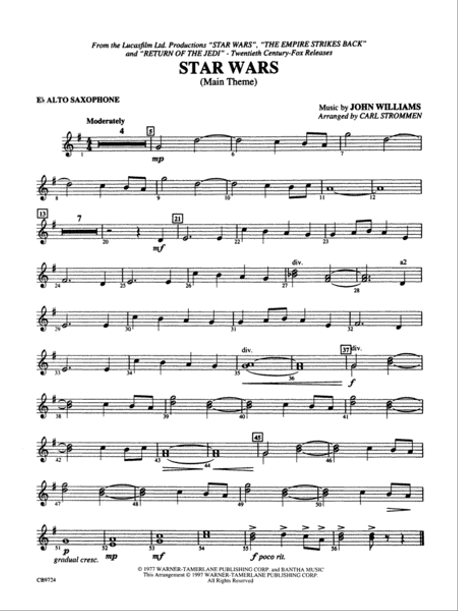 Star Wars Main Theme: E-flat Alto Saxophone Concert Band scores gallery preview page 1