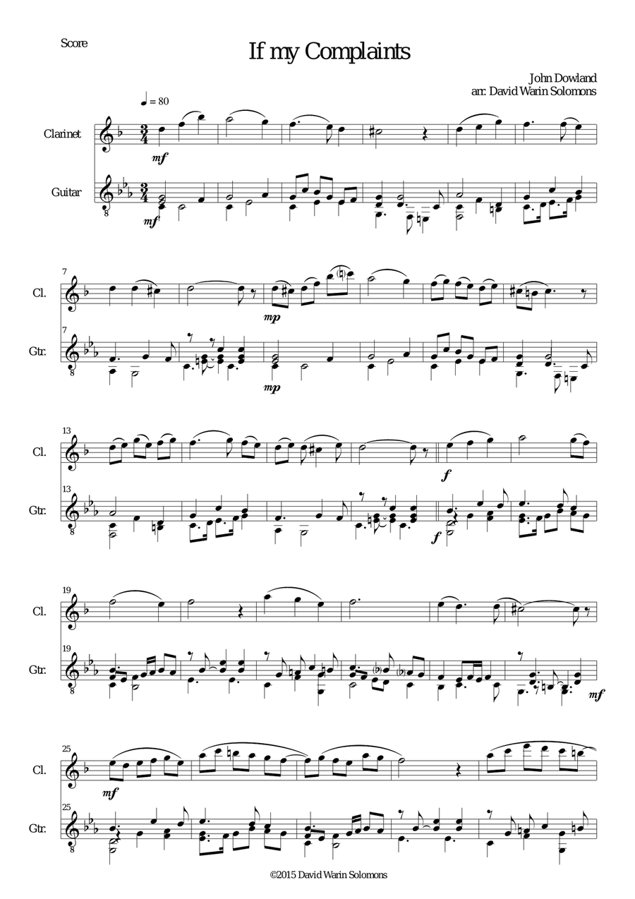 If my complaints for clarinet and guitar Clarinet scores gallery preview page 1