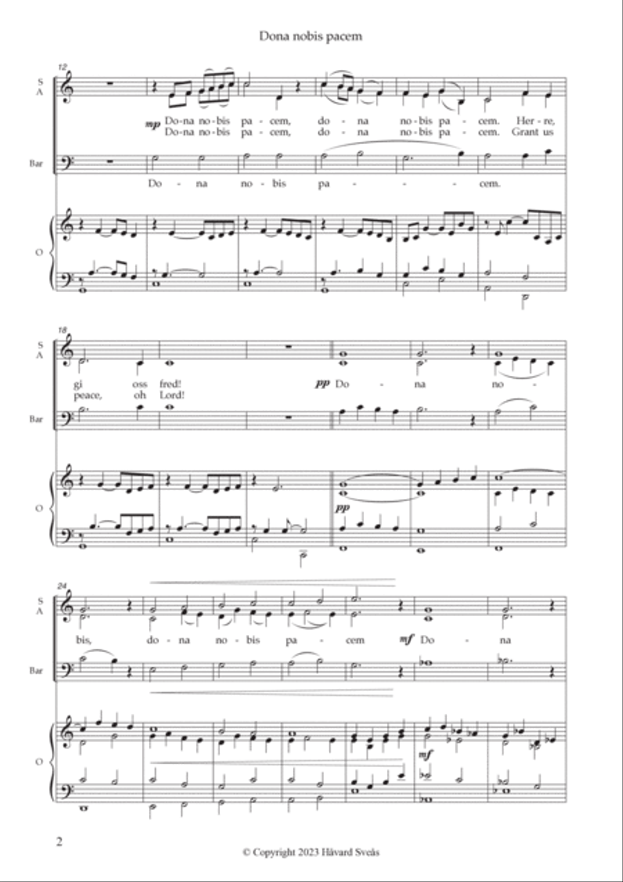Dona nobis pacem (SABar and organ) 3-Part scores gallery preview page 2