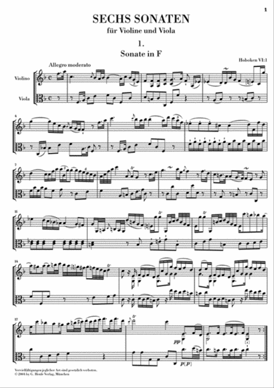 6 Sonatas for Violin and Viola