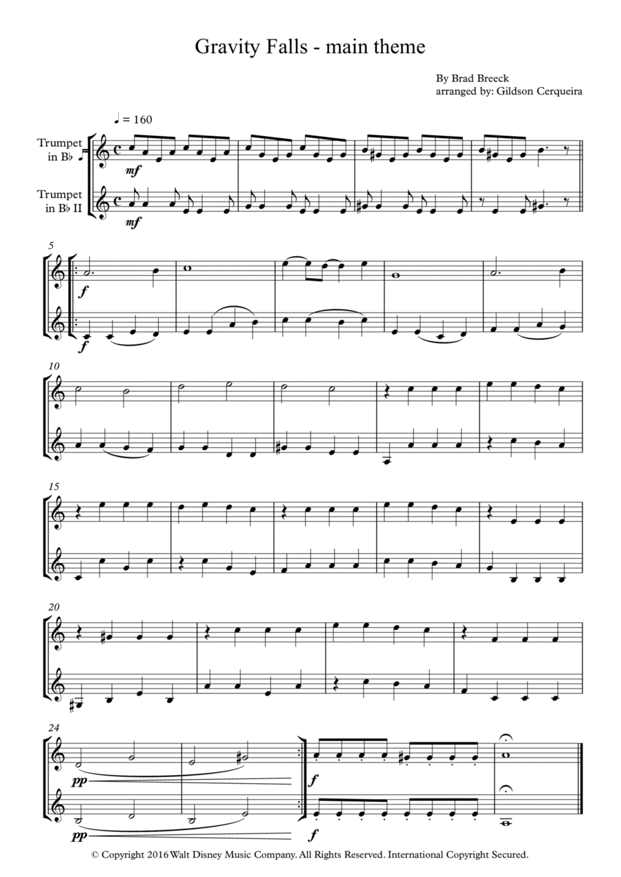 Gravity Falls (main Theme) Trumpet Duet scores gallery preview page 1