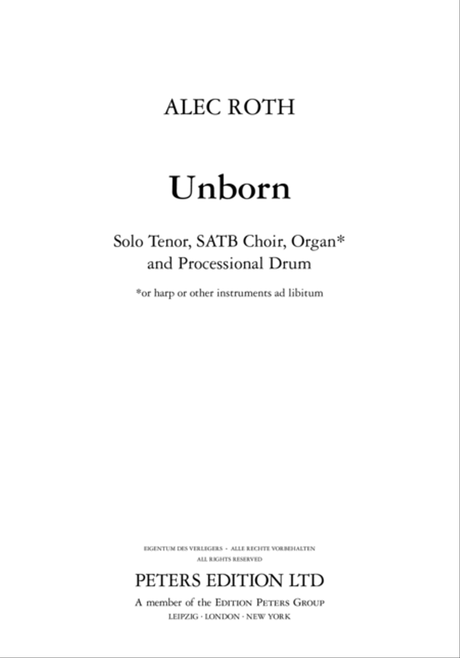 Unborn for Solo Tenor, SATB Choir, Organ and Processional Drum 4-Part scores gallery preview page 2