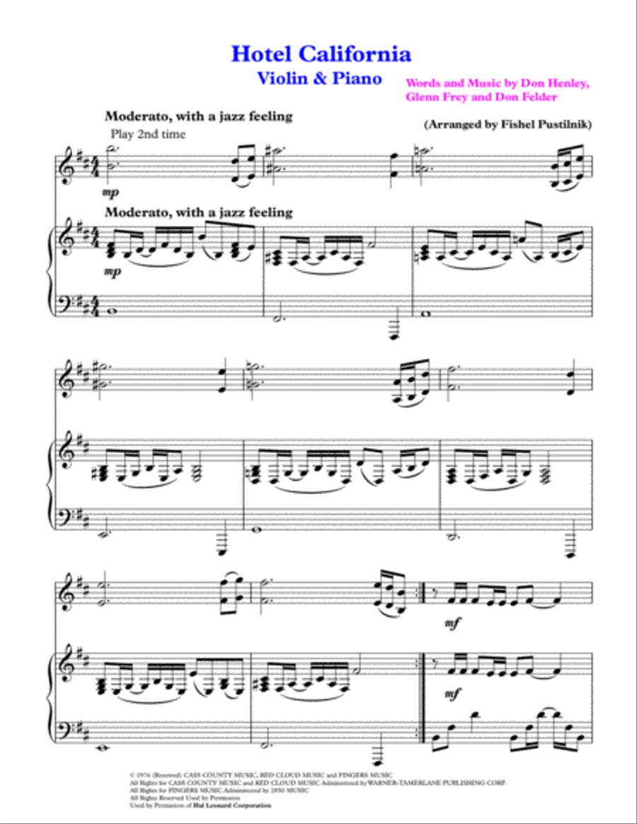 Hotel California Violin Solo scores gallery preview page 2