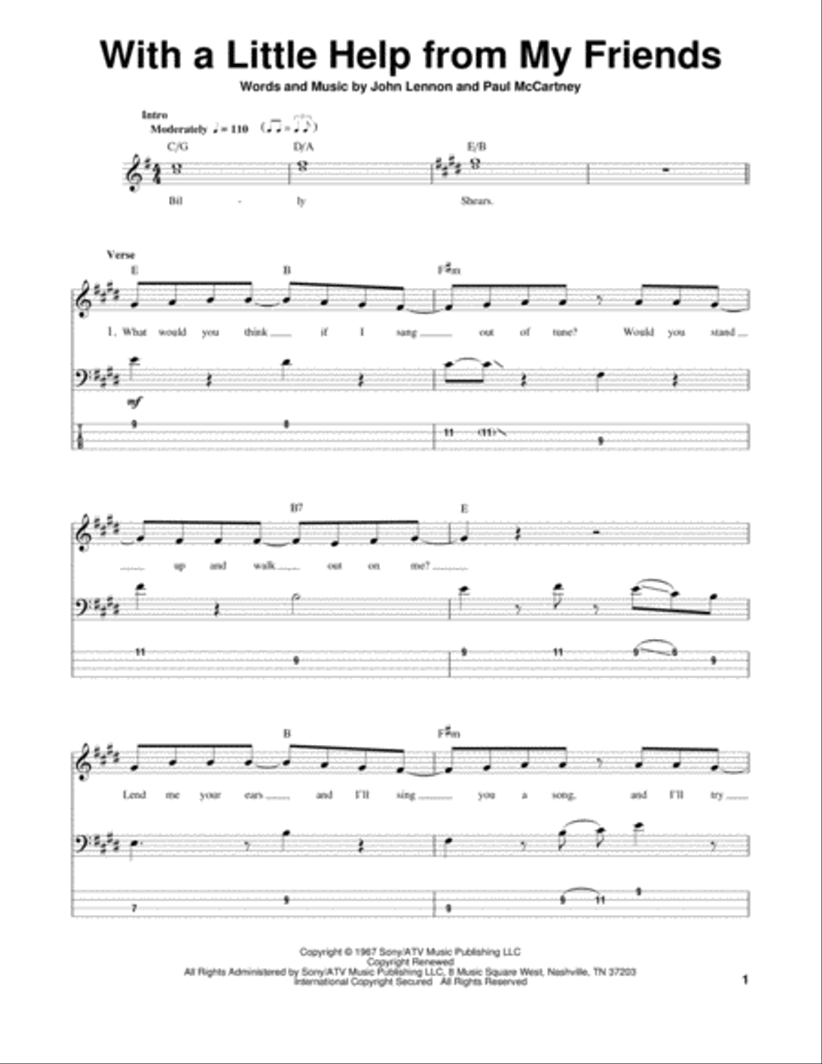 With A Little Help From My Friends Guitar Tablature scores gallery preview page 1