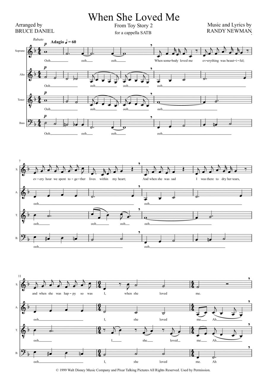 When She Loved Me When She Loved Me 4-Part scores gallery preview page 1
