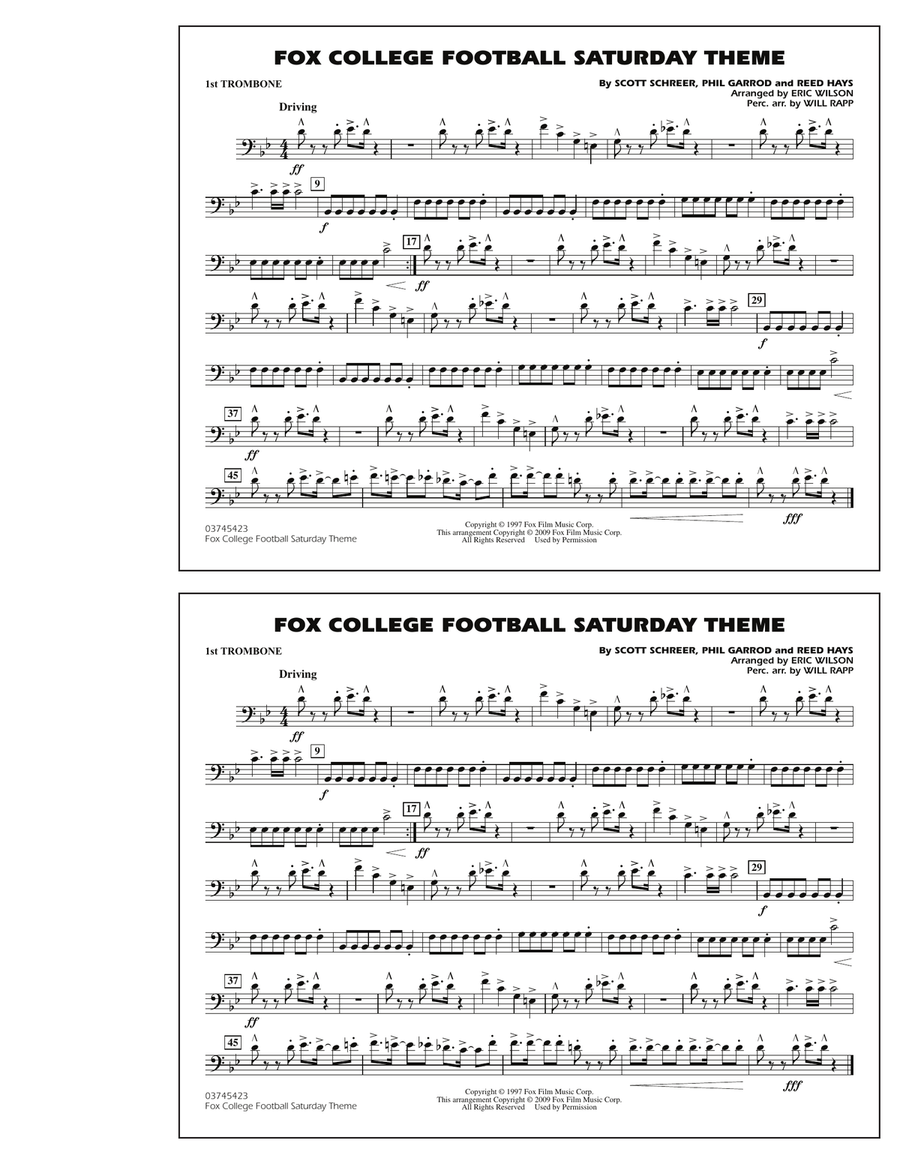 Fox College Football Saturday Theme - 1st Trombone Marching Band scores gallery preview page 1