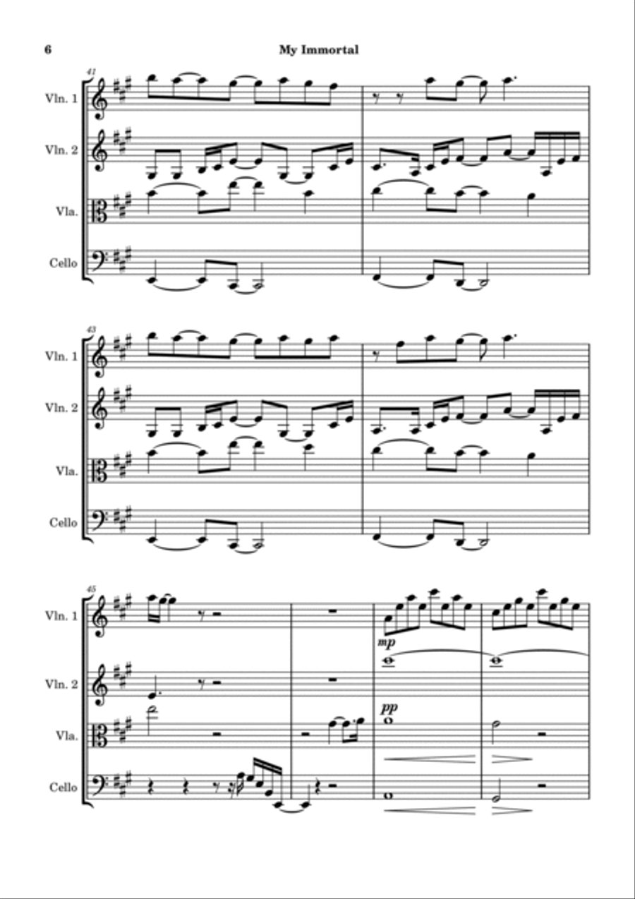 My Immortal String Quartet scores gallery preview page 6
