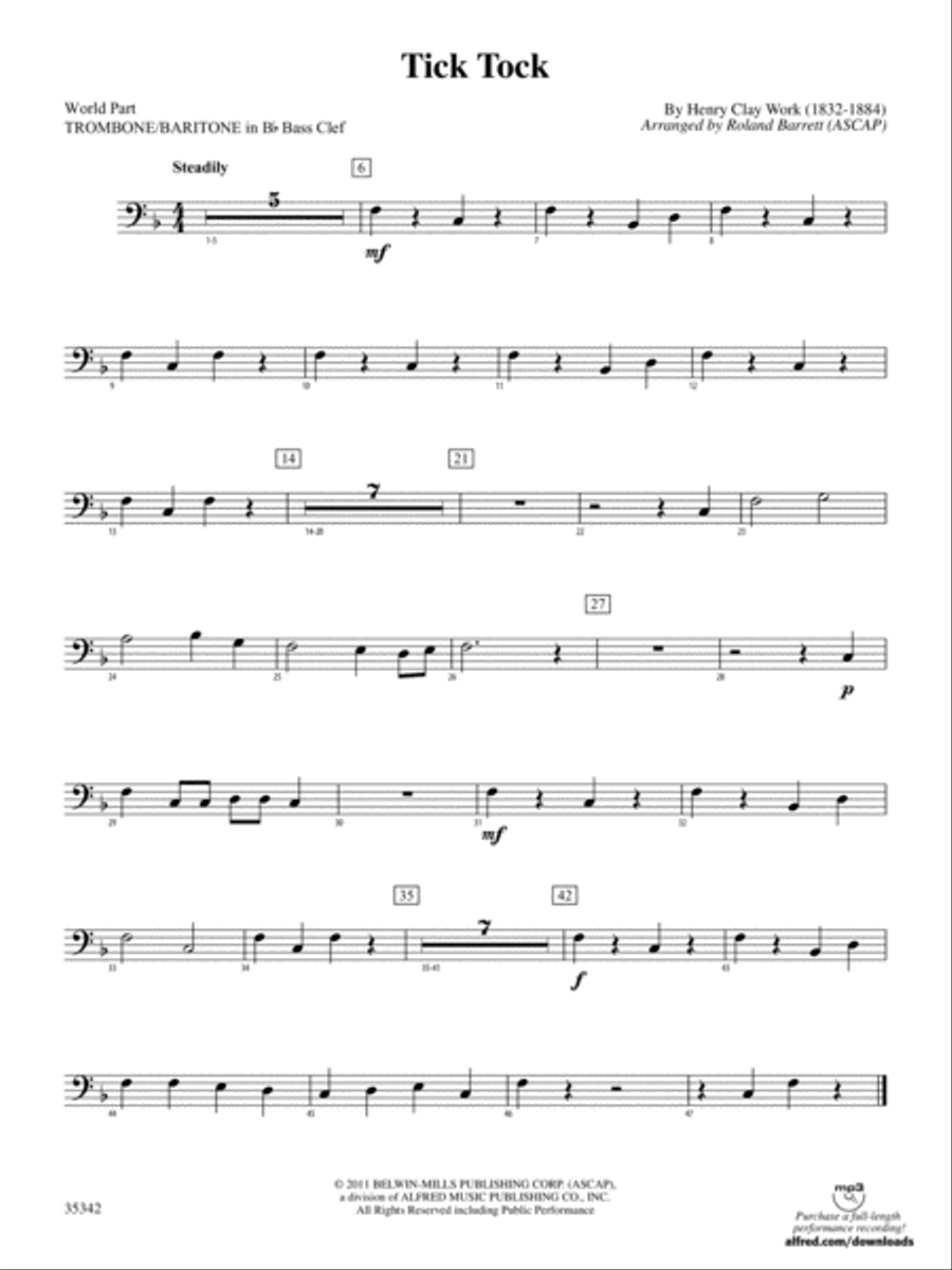 Tick Tock: (World Part) 1st B-flat Trombone B.C. Concert Band scores gallery preview page 1