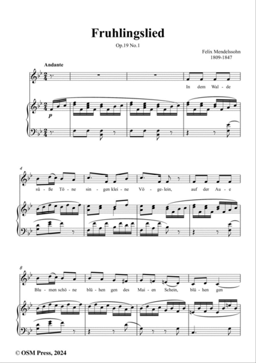 F. Mendelssohn-Fruhlingslied,Op.19 No.1,in B flat Major Voice scores gallery preview page 2