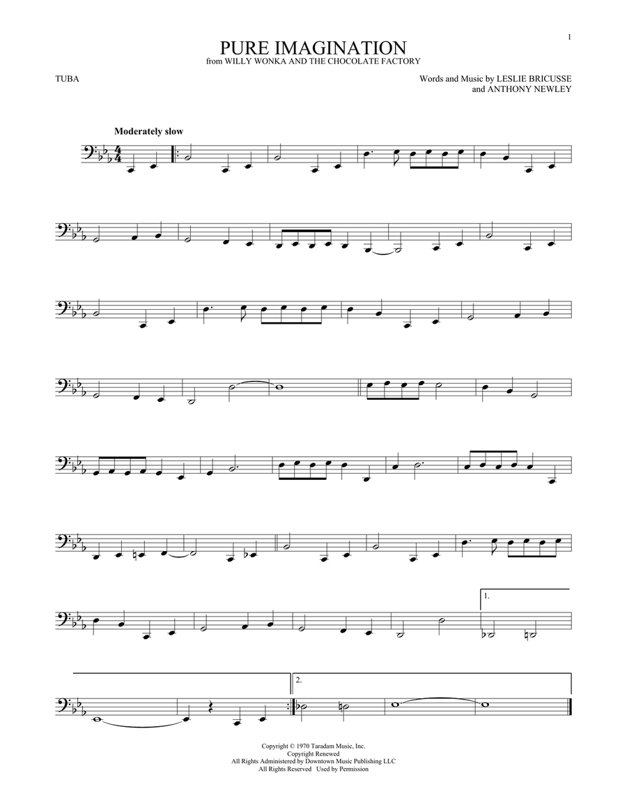 Pure Imagination (from Willy Wonka & The Chocolate Factory) Tuba scores gallery preview page 1