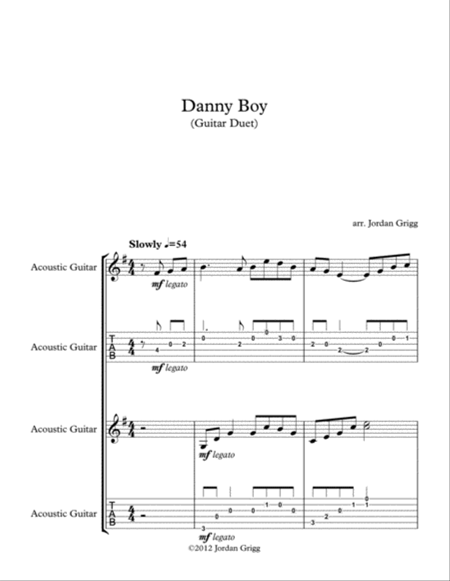 Danny Boy (Guitar Duet) Danny Boy (Guitar Duet) Classical Guitar scores gallery preview page 1