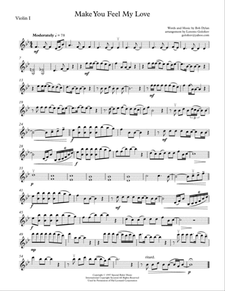 Make You Feel My Love Make You Feel My Love String Quartet scores gallery preview page 1