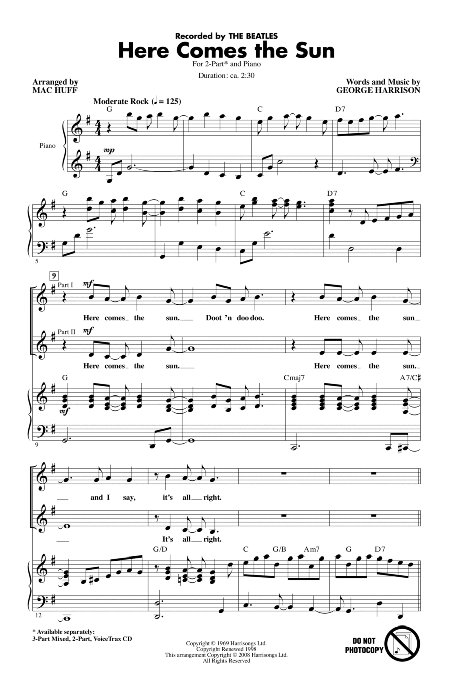 Here Comes The Sun (arr. Mac Huff) 2-Part scores gallery preview page 1